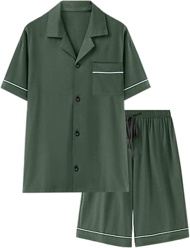 COLORFULLEAF Men's 100% Cotton Short Sleeve Pajama Sets Button Down Notched Collar Sleepwear Soft Lounge Pjs with Pockets