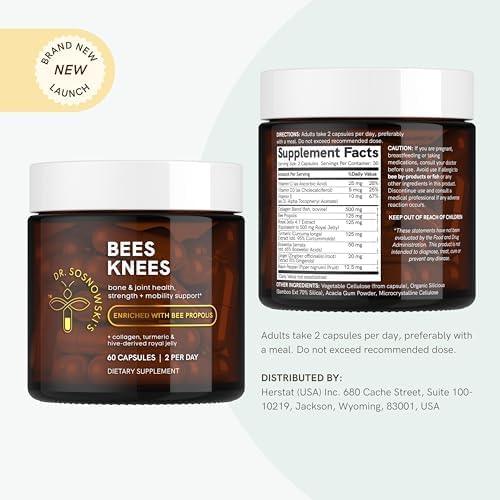 Dr Sosnowski's Bees Knees Bone Health | Ultimate Support for Inflammation Relief, with Collagen, Vitamin C, Turmeric and Bee Propolis | Vegetable Capsules, 60ct