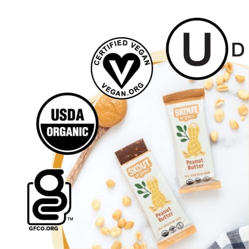 Skout Organic Plant-Based Protein Bars Peanut Butter (12 Pack) – 10g Protein – Vegan Protein Bars – Only 3 Ingredients – Easy Snack – Gluten, Dairy & Soy Free