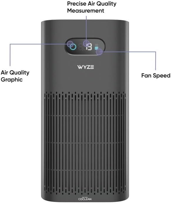 Wyze Air Purifier with Wildfire Filter (Special), for Living Room, Kitchen, HEPA 13, 21db Quiet, with Sleep Mode, Air Cleaner for Smoke, Pollen, Dander, Hair, 550 sq ft, Smart WiFi Alexa Google, Black