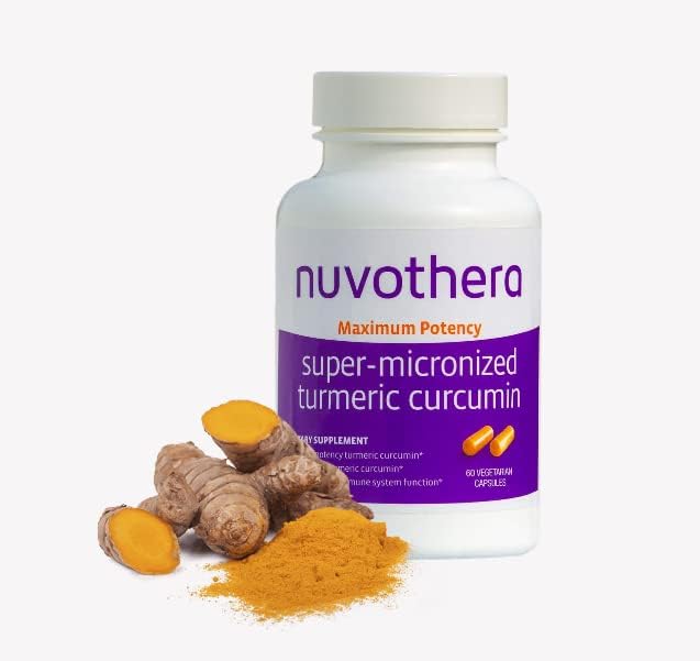 Nuvothera Super-Micronized Turmeric Curcumin Capsules 1-Month Supply Rapid Absorption, Whole Root, Non-GMO, Supports Joint, Skin, Gut Health & Antioxidants (60 Capsules)