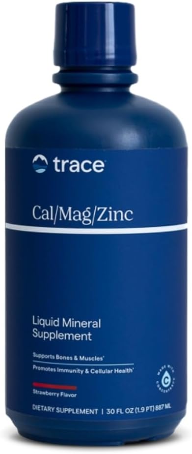 Trace Minerals | Liquid Cal/Mag/Zinc | Calcium, Magnesium, Zinc, Vitamin D3 Supplement | Supports Normal Tissue, Muscle, and Bone Density | Natural Strawberry Flavor | 32 Servings, 32 fl oz.