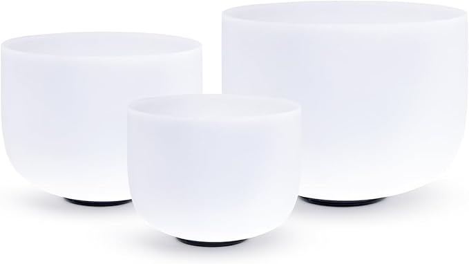 Hye-eun 3pcs Frosted Quartz Crystal Singing Bowls 8-12 Inch E,A,C Note Chakra Sound Bowl 432hz With Carrying Case,for Yoga,Meditation and Sound Healing