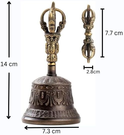 Tibetan Dharma Object Bell and Bajra Set - Alter Pray Singing Bowl Hand Bell Handmade Buddhist Meditation Bell by Himalayan Bazaar (14cm x 7.3cm)