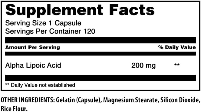Amazing Formulas Alpha Lipoic Acid | 200 Mg Amino Acid Supplement | Capsules | Non-GMO | Gluten-Free | Made in USA (1 Pack | 120 Count)