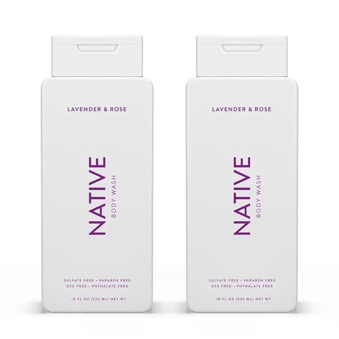 Native Body Wash Contains Naturally Derived Ingredients | For Women & Men, Sulfate, Paraben, & Dye Free Leaving Skin Soft and Hydrated | Lavender & Rose 18 oz - 2 Pk