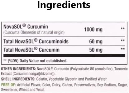 A1Vitality Turmeric Curcumin NovaSOL 1000mg - Nature's Joint Support Supplements - 185x Bioavailable Than Standard Curcumin - Natural Softgels