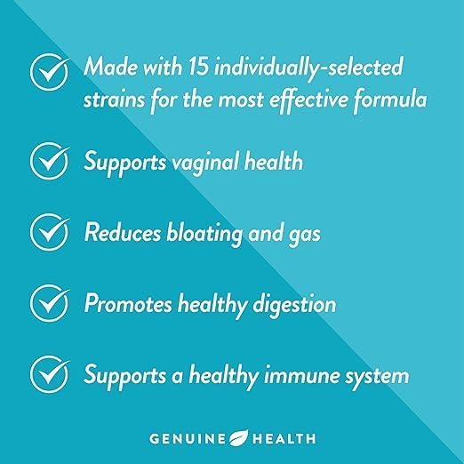 Genuine Health Women's Daily Probiotic, Helps Promote Healthy Digestion, Gut Health & Vaginal & Skin Health, Multi-Strain Formula, 30 Capsules