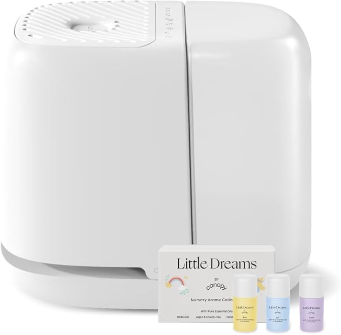 Canopy Nursery Humidifier 2.0, White, 36 HR Run Time, 2.5L Capacity Tank - Sleep Lights, White Noise, Clean Aroma Diffusion - Promote Deep Sleep & Happy Skin - Humidifier, Filter & Aroma Kit