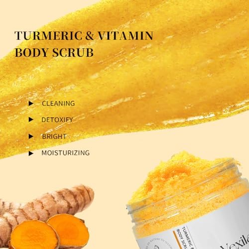 Turmeric & Vitamin C Body Scrubs For Women - All Natural Turmeric Scrub - Moisturizing, and Exfoliating, Body, Face, Foot, Hand Scrub, Nourishes Skin, Deep Cleansing (8.8 Ounce Pack of 1)