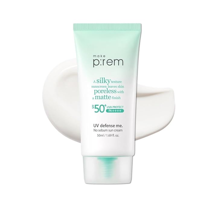 MAKE P:REM UV Defence me. No Sebum Sunscreen, SPF 50+ PA++++ Reef-Safe Silky Texture with Poreless and Matte Finish, UVA/UVB Protection, Korean Sunscreen, 1.69 fl oz, 50ml