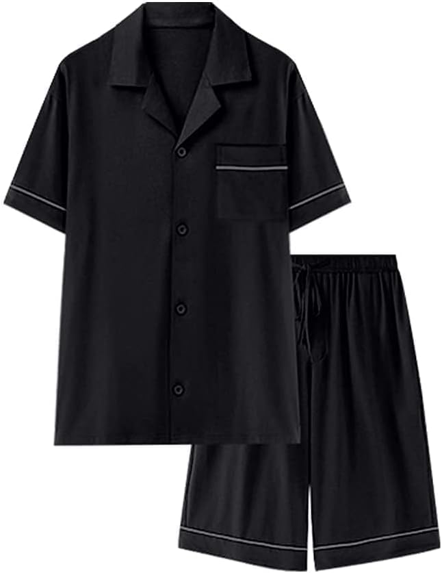 COLORFULLEAF Men's 100% Cotton Short Sleeve Pajama Sets Button Down Notched Collar Sleepwear Soft Lounge Pjs with Pockets