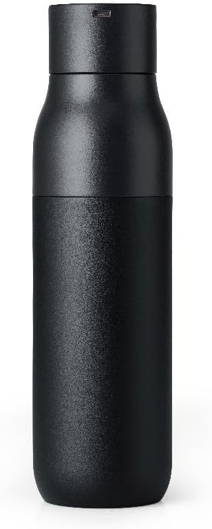 LARQ Bottle PureVis 25 oz - Self-Cleaning and Insulated Stainless Steel Water Bottle with UV Water Purifier and Award-winning Design | Reusable & Travel Friendly, Obsidian Black
