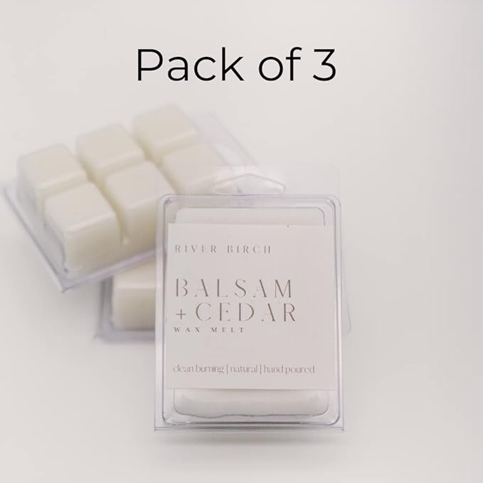River Birch Candles 3 Pack Balsam + Cedar Scented Clean Natural Soy Wax Melts Tarts – Total 7.5 Oz. of Scented Wax Melts, Gift Pack, Holiday Scent, Made in USA