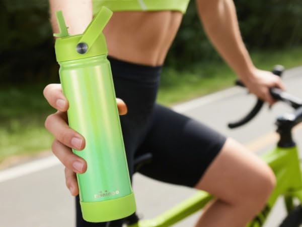 Insulated Stainless Steel Water Bottle with Straw, Ceramic-Lined, BPA-Free & Leak-Proof, 24 oz, Neon Dew