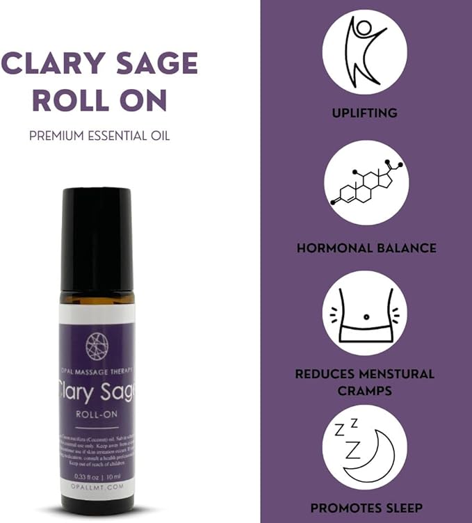 Premium Essential Oil Roll On Opal Massage Therapy (Clary Sage)