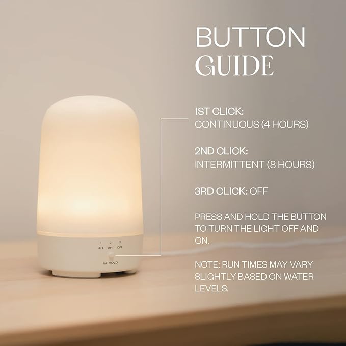 Vitruvi Glow Ultrasonic Essential Oil Diffuser | Aromatherapy Diffuser for Home, Kids Room, Room Decor (100 ml) White