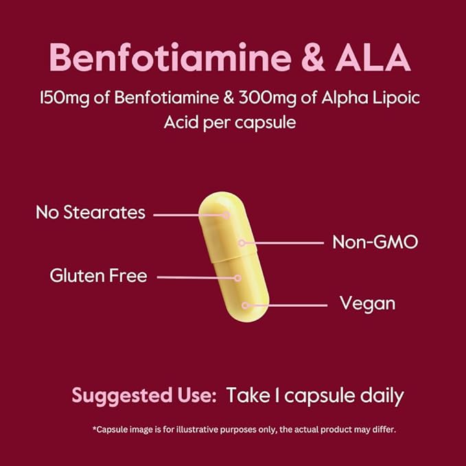 Benfotiamine 150mg / Alpha Lipoic Acid 300mg (120 Vegetarian Capsules) - No Stearates - Vegan - Gluten Free - Non GMO