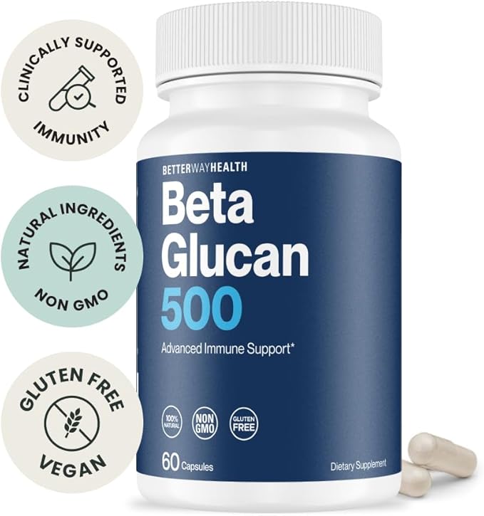 Better Way Health™ - Advanced Immune Readiness - Highly Purified 1,3/1,6 Beta Glucan 500 - Clinically Tested Immune Defense - 500mg/60 Capsules (Pack of 1)