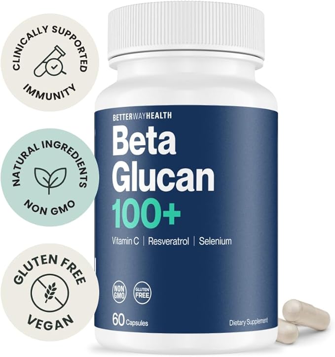 Better Way Health Advanced Immune Readiness – 1,3/1,6 Beta Glucan with Vitamin C, Selenium & Resveratrol – Immune Support Supplement for NK Cells & Phagocytosis – 60 Capsules