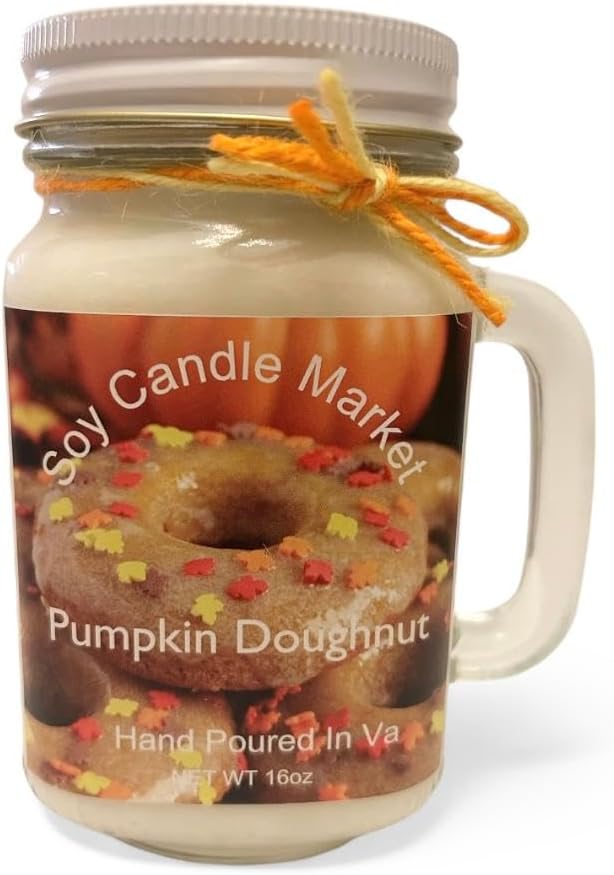 Soy Scented Candles | Handmade & Highly Aromatic Candles Burns Upto 85 Hours in Glass Jar - Perfect for Home Decor, Wedding, Birthday, Dinner (Pumpkin Doughnut, 16 oz)