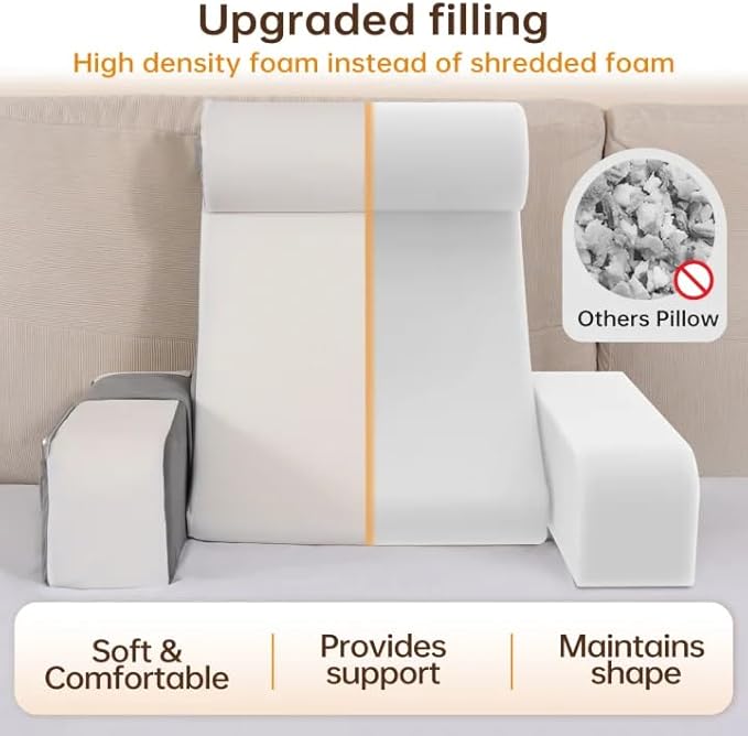 Vekkia 21" Reading Pillow with Adjustable Arms & Headrest – Zoned Foam Support, XL Side Pockets, Removable Cover, Back Support Chair for Reading, Gaming, Post-Surgery Recovery in Bed or Floor