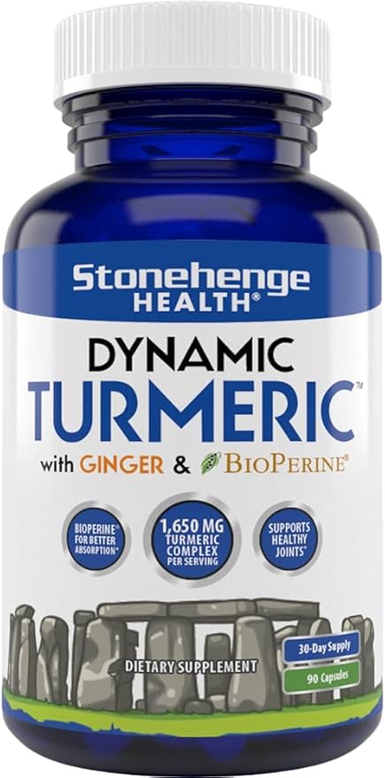 Stonehenge Health Dynamic Turmeric Curcumin with Ginger - High Potency - 1,650 mg Turmeric with 95% Curcuminoids & BioPerine, 90 Vegetarian Capsules