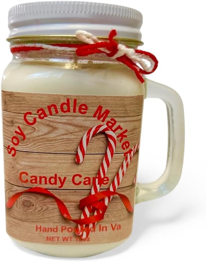 Soy Scented Candles | Handmade & Highly Aromatic Candles Burns Upto 85 Hours in Glass Jar - Perfect for Home Decor, Wedding, Birthday, Dinner (Candy Cane, 12 oz)