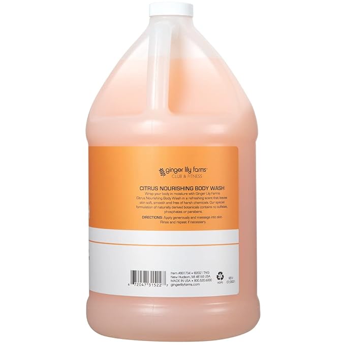 Ginger Lily Farms Club & Fitness Nourishing Body Wash, 100% Vegan & Cruelty-Free, Citrus Scent, 1 Gallon Refill (Pack of 4)