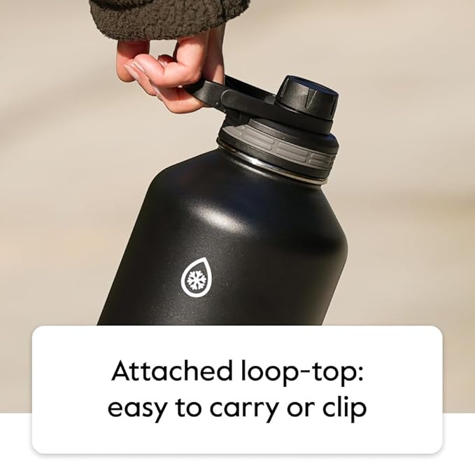 Thermoflask 40 oz Bottle with Spout Lid - Stainless Steel, Double-Wall Insulation & BPA-Free - Leakproof, Resuable - Onyx Black/Splash (2 Pack)