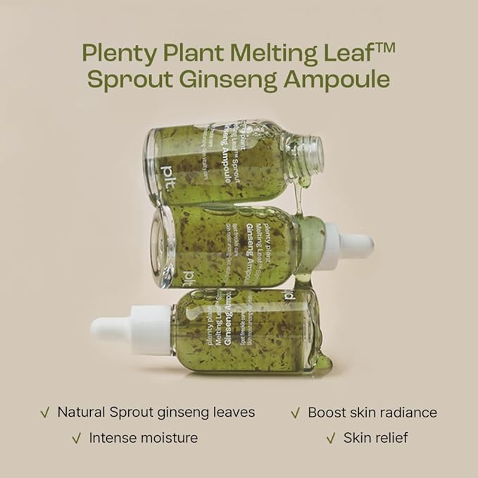 Plentyplant 65.7% Sprout Ginseng | Korean Serum with Melting Sprout Ginseng Leaf | Ginseng Extract Essence with Hyaluronic Acid, Peptides, Niacinamide | Face Serum for relief