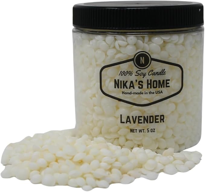 Nika's Home Lavender Soy Melts - Strong Scents - Add to Candles to Create Your Own Blends or Use Alone in Wax Warmers - Wax Pastilles - 5oz Jar, up to 20 Hours of Fragrance