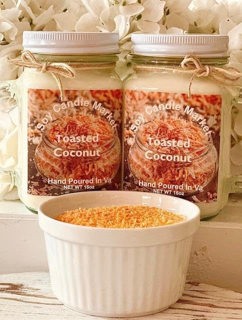 Soy Scented Candles | Handmade & Highly Aromatic Candles Burns Upto 85 Hours in Glass Jar - Perfect for Home Decor, Wedding, Birthday, Dinner (Toasted Coconut, 12 oz)