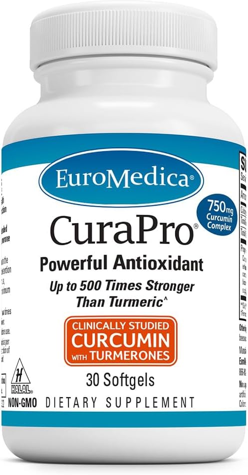 EuroMedica CuraPro - Antioxidant Supplement for Brain & Heart Health Support - Dietary Supplement with High-Potency Curcumin Complex - Kidney, Liver & Immune Health Support - 30 Softgels
