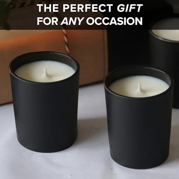 Simply Soson Scented Votive Candles, Bulk Set of 24 White Patchouli Small Candles, Votive Candles Scented in Glass, Black Holder 10 Hours Burn, for Wedding, Birthday, Holiday Christmas & Decoration