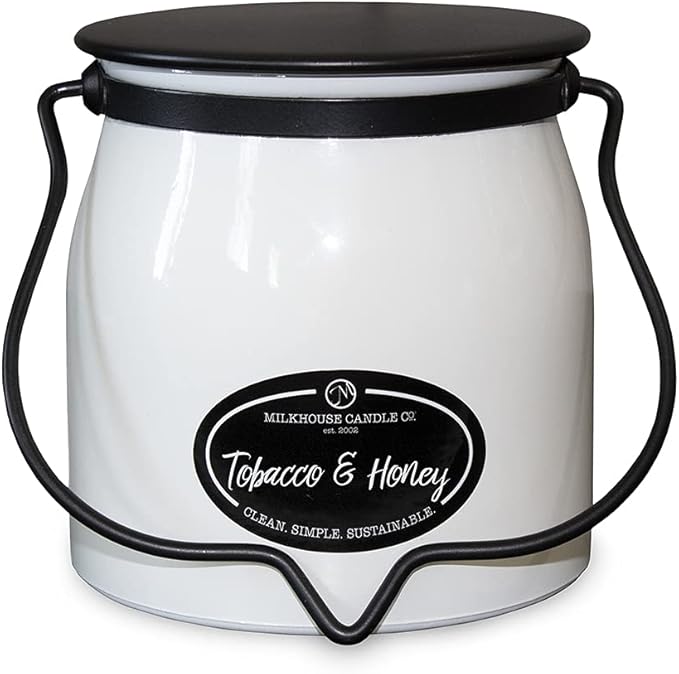 Milkhouse Candle Company - Tobacco & Honey - Creamery Collection - 16oz Double Cotton Wick Soy Candles with Beeswax - Long Burn Time, Made in The USA - Non Toxic, Premium Scented Candles