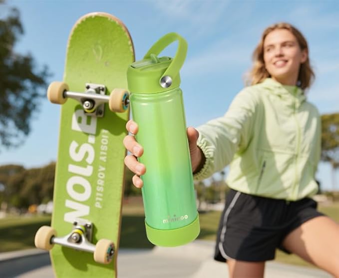 Insulated Stainless Steel Water Bottle with Straw, Ceramic-Lined, BPA-Free & Leak-Proof, 24 oz, Neon Dew
