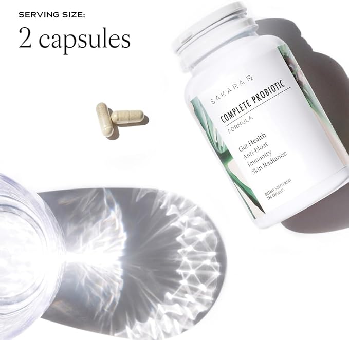 Sakara Complete Probiotic - Prebiotics and Probiotics for Women Digestive Health Supplements, Supports Bloating, Immune System & Skin Radiance, Gut Health for Women with 3 Billion CFU's - 180 Capsules