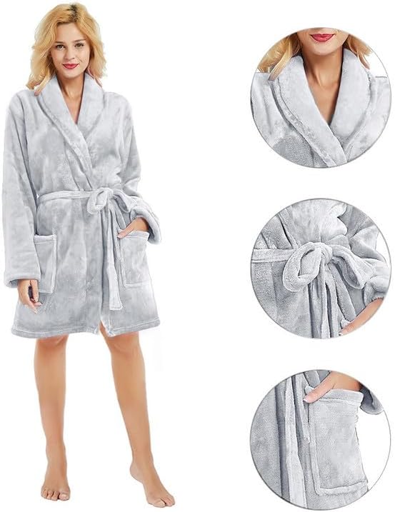 U2SKIIN Women Fleece Robe, Short Cozy Plush Robes for Womens Soft Shawl Collar Warm Spa Bathrobe