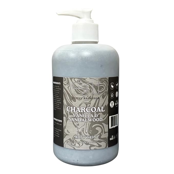 Seoul Naturals Charcoal Vanilla & Sandalwood Body Wash, 100% Natural, k beauty, 16 fl oz