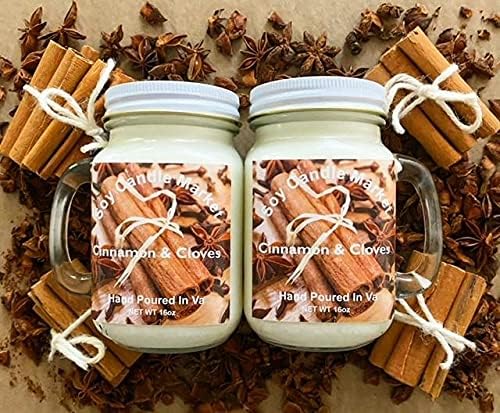 Soy Scented Candles | Handmade & Highly Aromatic Candles Burns Upto 85 Hours in Glass Jar - Perfect for Home Decor, Wedding, Birthday, Dinner (Cinnamon & Cloves, 16 oz)