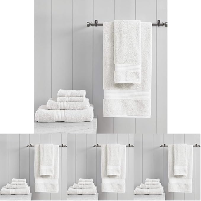 Madison Park Organic 100% Cotton Bathroom Towel Set, Hotel & Spa Quality Highly Absorbent, Quick Dry, Include for Shower, Handwash & Facial Washcloth, Multi-Sizes, White (Pack of 4)