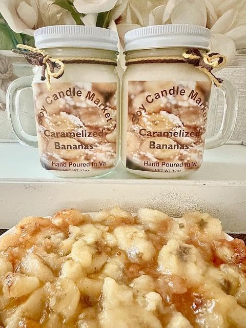 Soy Scented Candles | Handmade & Highly Aromatic Candles Burns Upto 85 Hours in Glass Jar - Perfect for Home Decor, Wedding, Birthday, Dinner (Caramelized Bananas, 12 oz)
