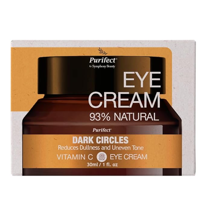 Purifect Natural Eye Cream for Puffiness and Bags Under Eyes with Vitamin C for Dark Circles – Made in USA – Sodium Hyaluronate for Dryness, Discoloration, Tired Eyes, Hydrate, Brighten Skin – 30ml