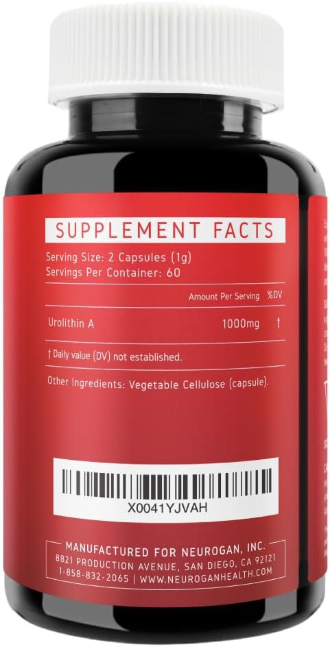 Neurogan Urolithin A PRO Capsules - 1000mg, 120 Ct - Advanced Cellular Health, Post Biotic Supplements - Ultra Micronized Urolithin A Supplement, Sourced from Pomegranate Extract