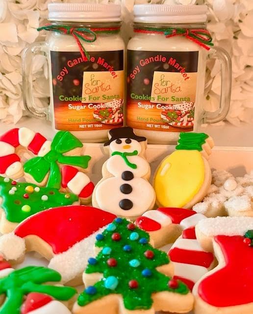 Soy Scented Candles | Handmade & Highly Aromatic Candles Burns Upto 85 Hours in Glass Jar - Perfect for Home Decor, Wedding, Birthday, Dinner (Cookies for Santa (Sugar Cookies), 16 oz)