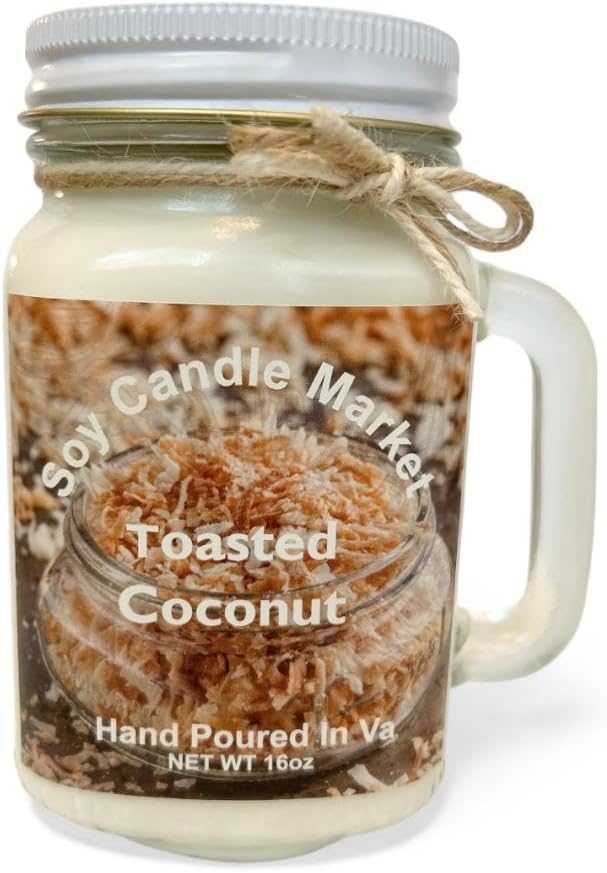 Soy Scented Candles | Handmade & Highly Aromatic Candles Burns Upto 85 Hours in Glass Jar - Perfect for Home Decor, Wedding, Birthday, Dinner (Toasted Coconut, 12 oz)