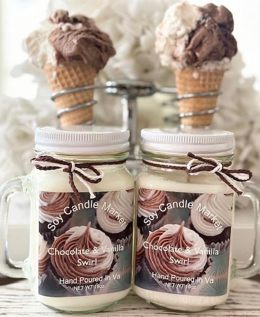 Soy Scented Candles | Handmade & Highly Aromatic Candles Burns Upto 85 Hours in Glass Jar - Perfect for Home Decor, Wedding, Birthday, Dinner (Chocolate Vanilla Swirl, 12 oz)