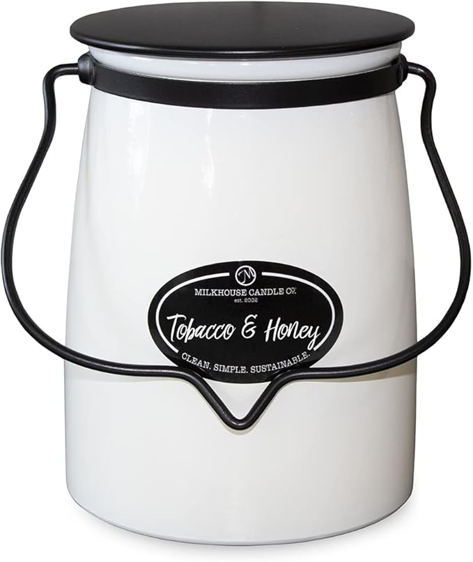 Milkhouse Candle Company - Tobacco & Honey - Creamery Collection - 22oz Single Cotton Wick Soy Candles with Beeswax - Long Burn Time, Made in The USA - Non Toxic, Premium Scented Candles