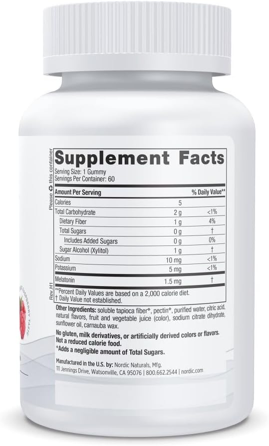 Nordic Naturals Zero Sugar Melatonin Gummies, Raspberry - 60 Gummies - 1.5 mg Melatonin - Great Taste - Restful Sleep, Antioxidant Support - Non-GMO, Vegan - 60 Servings